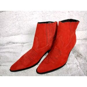Cowboy Suede Western Ankle Boots Red Pointed Toe Bolero Made in Canada